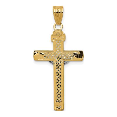 14K Two-Tone Gold Lattice Crucifix Cross Pendant – view 5