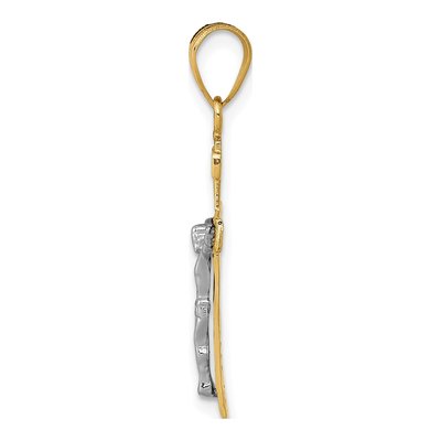 14K Two-Tone Gold Lattice Crucifix Cross Pendant – view 3