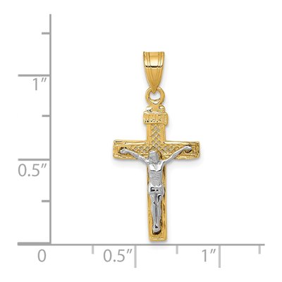 14K Two-Tone Gold Lattice Crucifix Cross Pendant – view 4