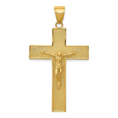 14K Yellow Gold Textured Latin Crucifix Pendant