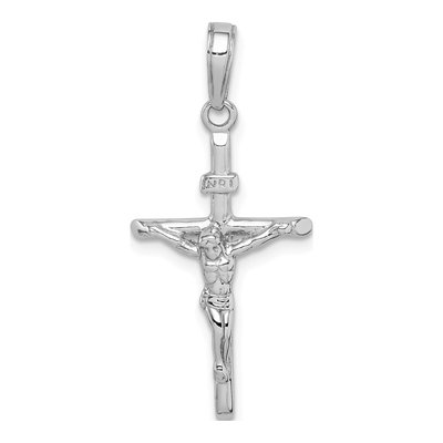 14K White Gold Stick Crucifix Pendant