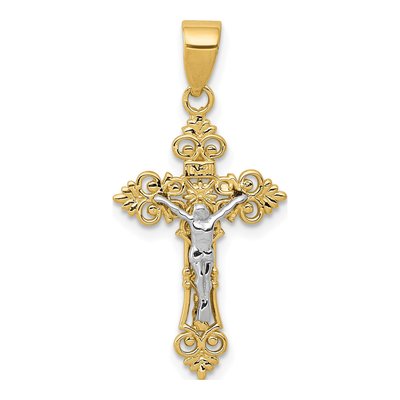 14K Two-Tone Gold Small Lacy Crucifix Pendant