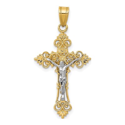 14K Two-Tone Gold Lacy Crucifix Pendant
