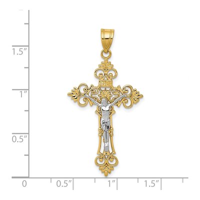 14K Two-Tone Gold Large Lacy-Edge Crucifix Pendant – view 4