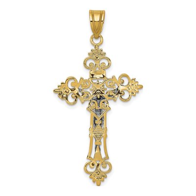 14K Two-Tone Gold Large Lacy-Edge Crucifix Pendant – view 5