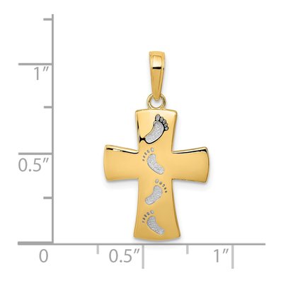 14K Gold & Rhodium Footprints Cross Pendant – view 4