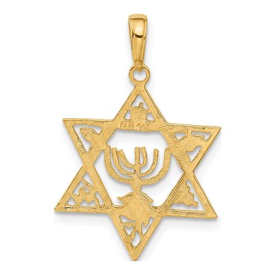14K Yellow Gold Star of David Menorah Pendant – view 4