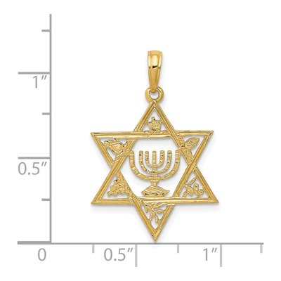 14K Yellow Gold Star of David Menorah Pendant – view 5