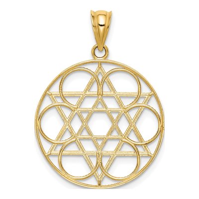 14K Yellow Gold Star of David Circles Pendant – view 5