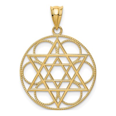 14K Yellow Gold Star of David Circles Pendant