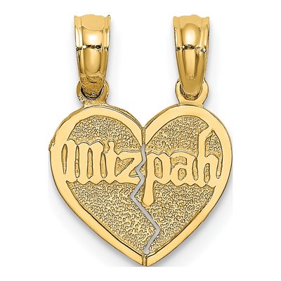 14K Yellow Gold Mizpah Heart Break-Apart Charm