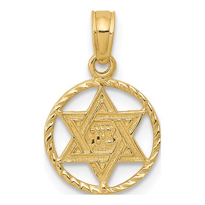 14K Yellow Gold Star of David Circle Pendant