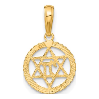 14K Yellow Gold Star of David Chai Pendant – view 4