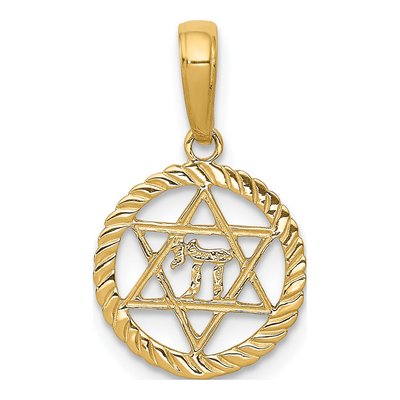 14K Yellow Gold Star of David Chai Pendant