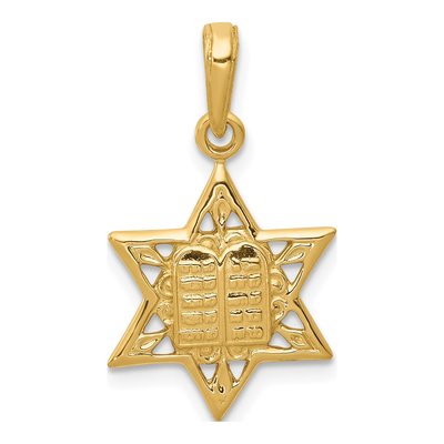 14K Yellow Gold Star of David Tablets Pendant