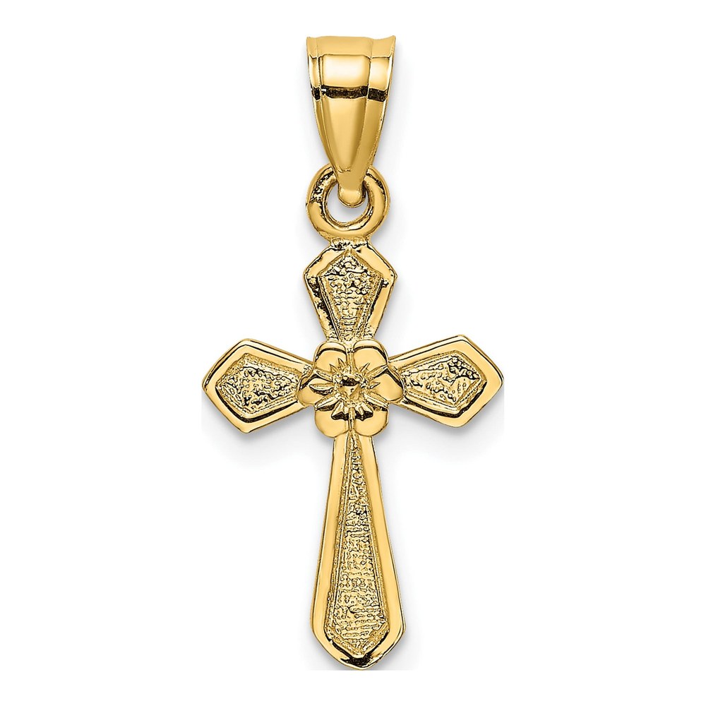 14K Yellow Gold Small Cross with Flower Charm