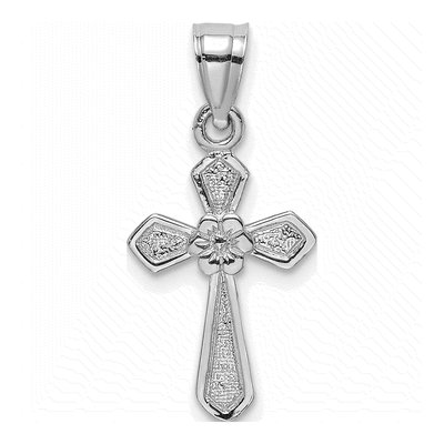 14K White Gold Small Cross Flower Pendant
