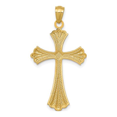 14K Yellow Gold Diamond-Cut Budded Cross Pendant – view 5