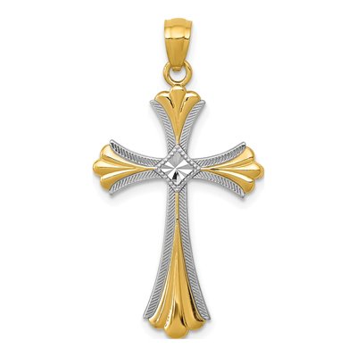 14K Yellow Gold Diamond-Cut Budded Cross Pendant