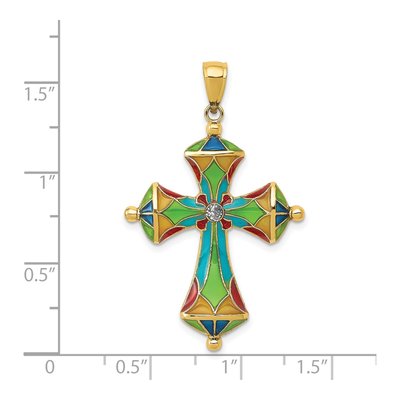 14K Yellow Gold Multi Color Enamel Cross Pendant – view 4