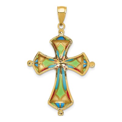 14K Yellow Gold Multi Color Enamel Cross Pendant – view 5