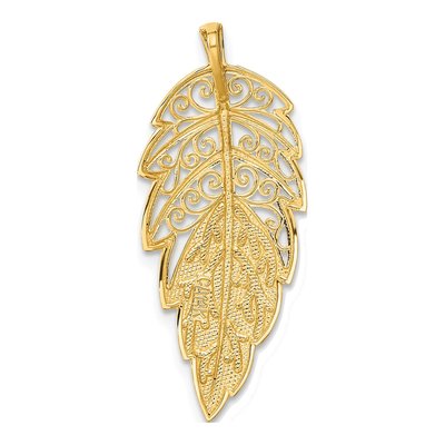 14K Yellow Gold Diamond-Cut Leaf Slide Pendant – view 4