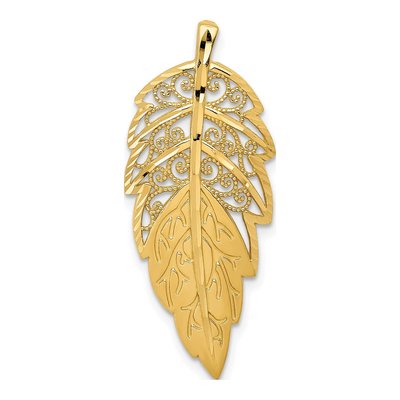 14K Yellow Gold Diamond-Cut Leaf Slide Pendant