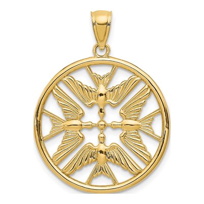 14K Yellow Gold Doves Circle Pendant