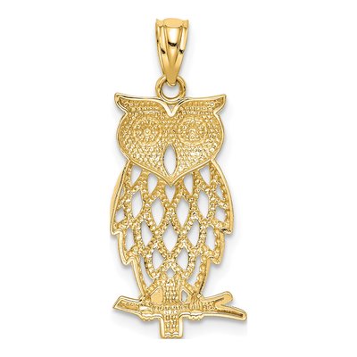 14K Yellow Gold Diamond-Cut Owl Pendant – view 5