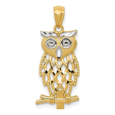 14K Yellow Gold Diamond-Cut Owl Pendant