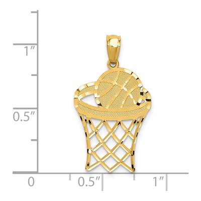 14K Yellow Gold Diamond-Cut Basketball Hoop Pendant – view 5
