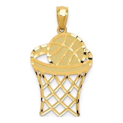 14K Yellow Gold Diamond-Cut Basketball Hoop Pendant