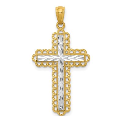 14K Yellow Gold Diamond-Cut Cross Pendant