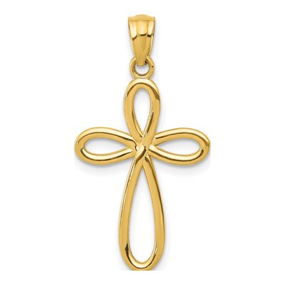 14K Yellow Gold Ribbon Cross Pendant