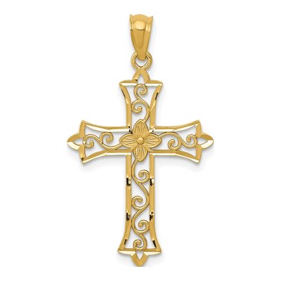14K Yellow Gold Scrolled Cross Pendant