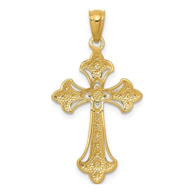 14K Yellow Gold Fleur de Lis Cross Pendant – view 5