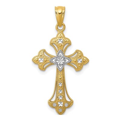 14K Yellow Gold Fleur de Lis Cross Pendant