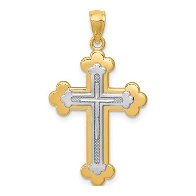 14K Two-Tone Gold Budded Cross Pendant