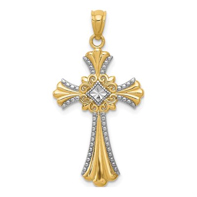 14K Yellow Gold Diamond-Cut Cross Pendant