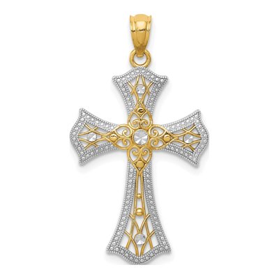 14K Yellow Gold Diamond-Cut Cross Pendant