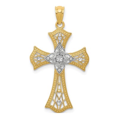 14K Yellow Gold Diamond-Cut Cross Pendant