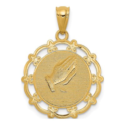 14K Yellow Gold Baptism Praying Hands Pendant – view 5