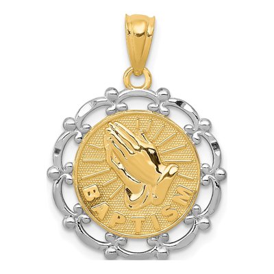 14K Yellow Gold Baptism Praying Hands Pendant