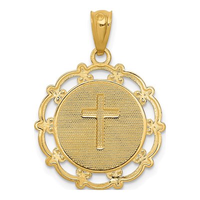 14K Gold Baptism Cross Pendant, Scalloped Edge – view 5