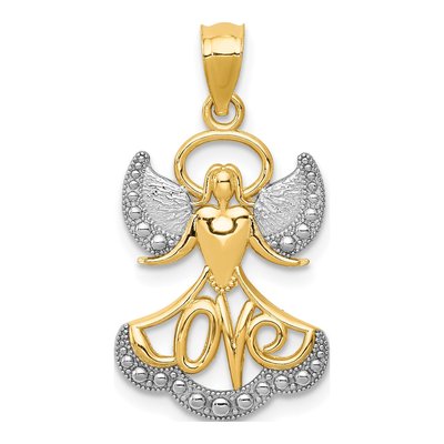 14K Yellow Gold LOVE Angel Pendant