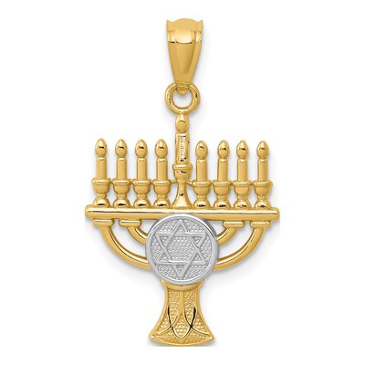 14K Yellow Gold Star of David Menorah Pendant