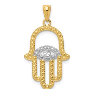 14K Yellow Gold Hamsa Evil Eye Pendant