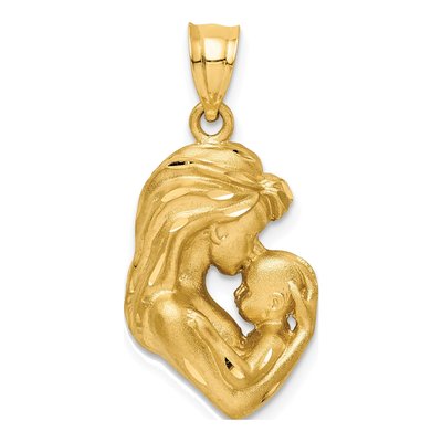 14K Yellow Gold Mom Baby Pendant