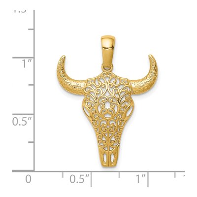 14K Yellow Gold Filigree Steer Skull Pendant – view 3