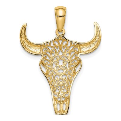 14K Yellow Gold Filigree Steer Skull Pendant – view 4